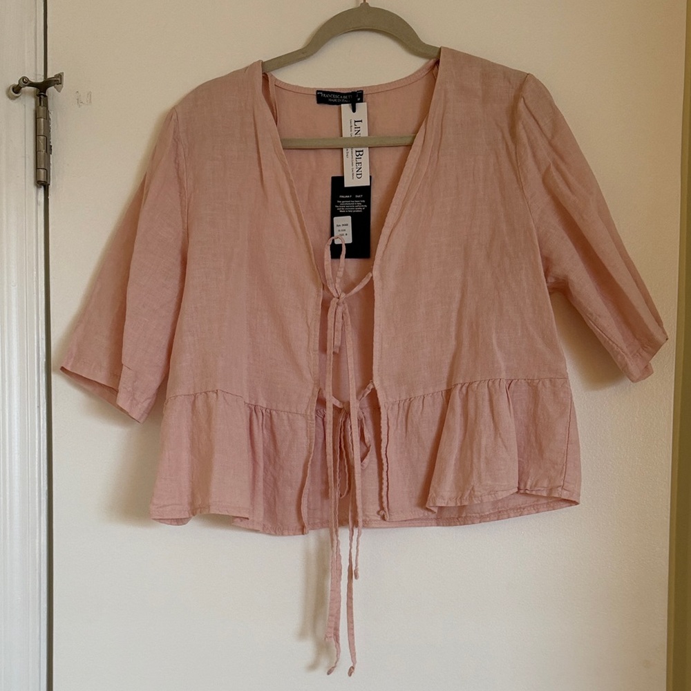 Linen, Blush Pink Peplum Blouse